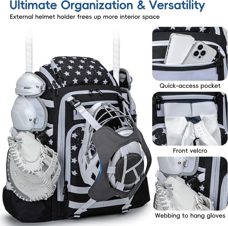 KAVIGOR Catchers Gear Bag, 80L Baseball/Softball Backpack Holds 2 Sets of Gear with Shoe Compartment, Helmet Holder & Cooler Pocket - Image 2